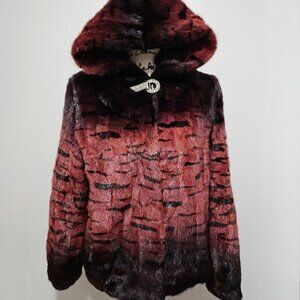 New Real Mink Fur Coat Blazer Jacket Mahogany Plum Copper Brown Wine Red Hooded